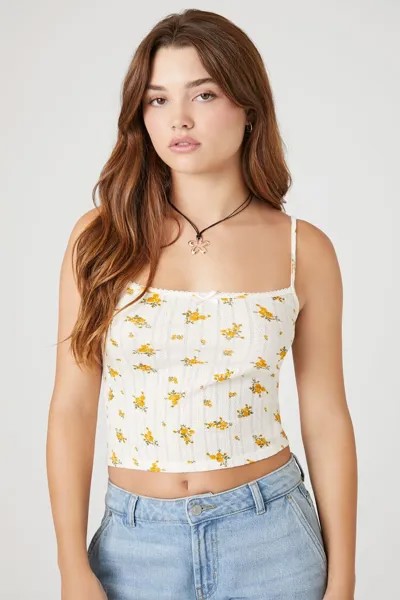 Укороченная майка с цветочным принтом Forever 21, желтый