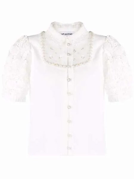 Self-Portrait puff-sleeve sequin-embellished blouse