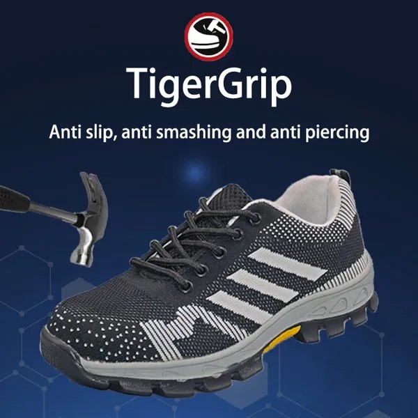 TigergripLightweight, дышащая мужская защитная обувь, Рабочая обувь со стальным носком для мужчин, противоударные строительные кроссовки со светоотр...