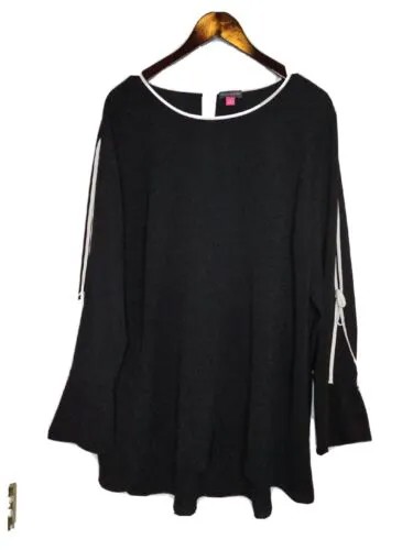VINCE CAMUTO Черно-белая классическая блузка с длинными рукавами и разрезом, рубашка-рубашка 2X 18W
