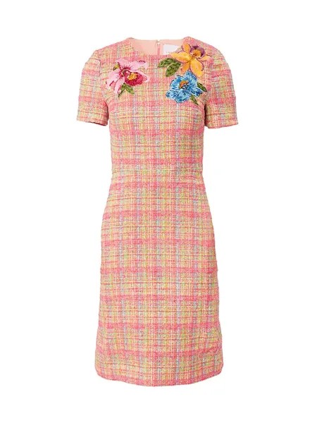 Твидовое платье-футляр с вышивкой и цветочным принтом Carolina Herrera, многоцветный