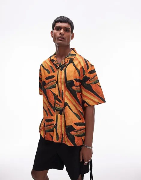 Оранжевая рубашка из хлопка с короткими рукавами Topman – Festival – с фруктовым принтом