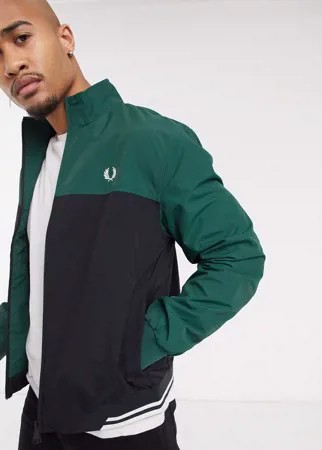 Зеленая спортивная куртка с черными вставками колор блок Fred Perry-Зеленый