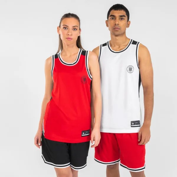 Женская/мужская двусторонняя баскетбольная майка без рукавов ‒ T500 белый/красный TARMAK, цвет weiss