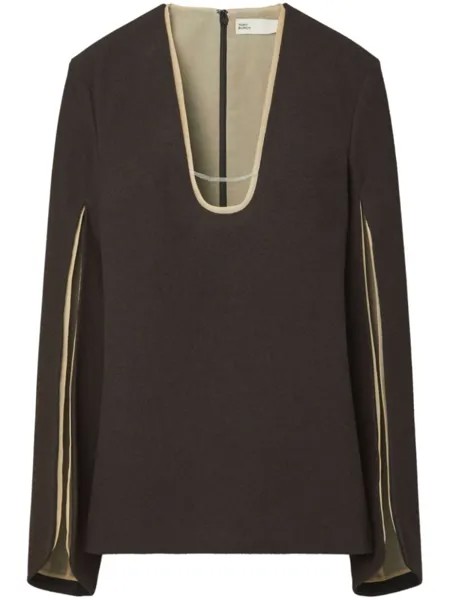 Tory Burch блузка из джерси со сборками, коричневый