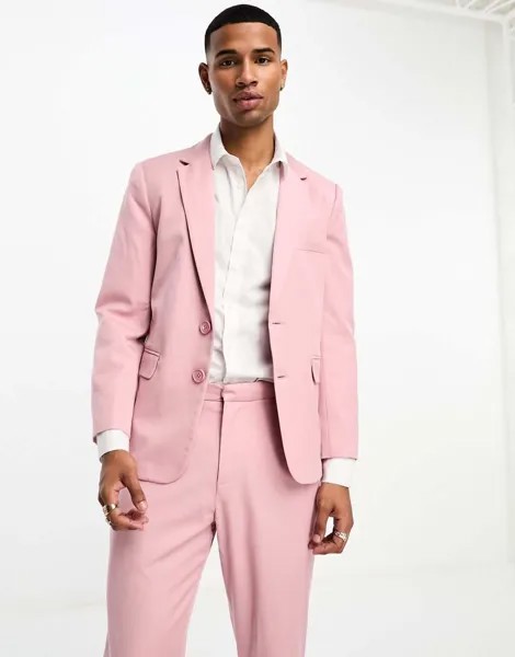 Лососево-розовый однобортный приталенный пиджак Labelrail x Stan & Tom