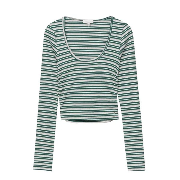 Лонгслив Pull&Bear Long-sleeve Striped, зеленый