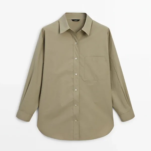 Рубашка Massimo Dutti Cotton Blend With Pockets, дымчатый