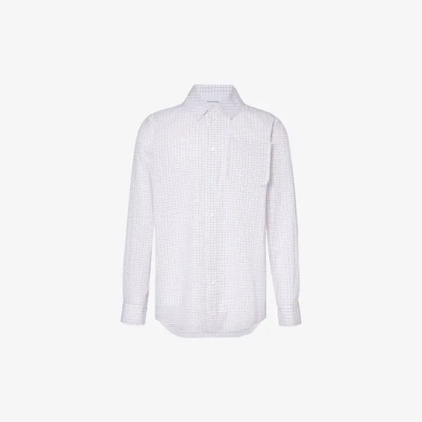 Рубашка свободного кроя из хлопка и шелка со складками на манжетах в клетку Bottega Veneta, белый