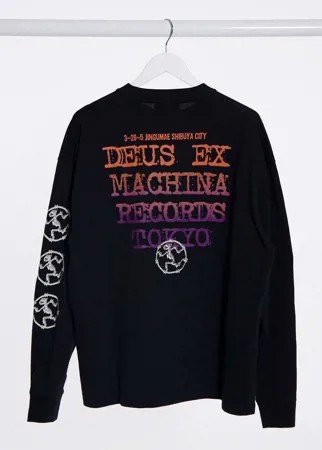 Черный лонгслив с принтом шифра Deus Ex Machina Records