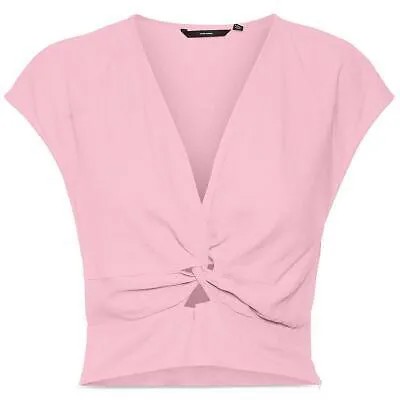 Vero Moda Женская укороченная рубашка Jesmilo розового цвета из смесового льна с короткими рукавами L BHFO 8886