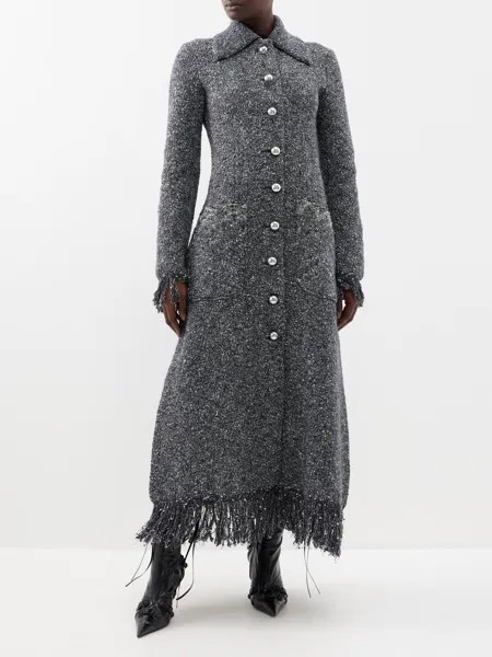Трикотажное пальто с бахромой из смесовой шерсти Rabanne, серый