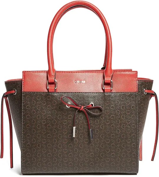 НОВАЯ женская сумка-портфель GUESS с дымчатым бантом и логотипом, коричнево-красная сумка через плечо