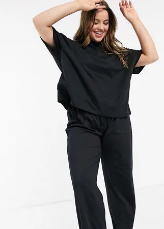 Черные трикотажные пижамные штаны с прямыми штанинами от комплекта  ASOS DESIGN Curve-Черный