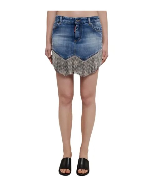 Джинсовая мини юбка с хрустальными кисточками Dsquared2, синий