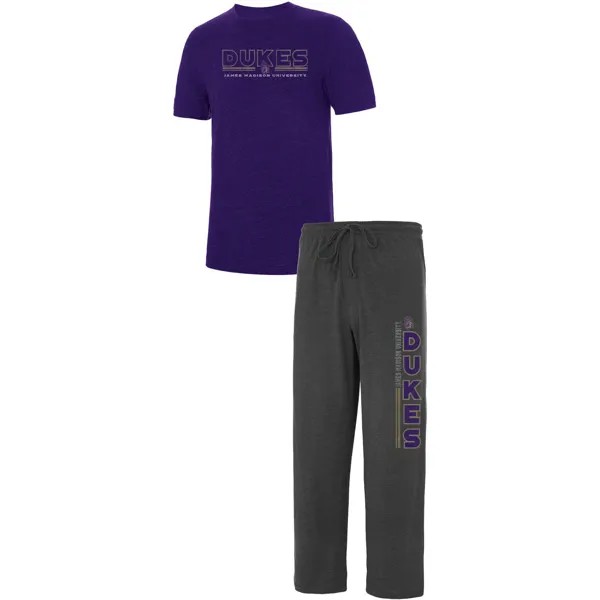 Мужская футболка Concepts Sport с принтом темно-серого/фиолетового цвета, футболка и брюки для сна James Madison Dukes Meter