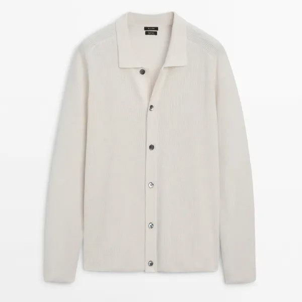 Кардиган Massimo Dutti Knit With Shirt Collar And Buttons, кремовый