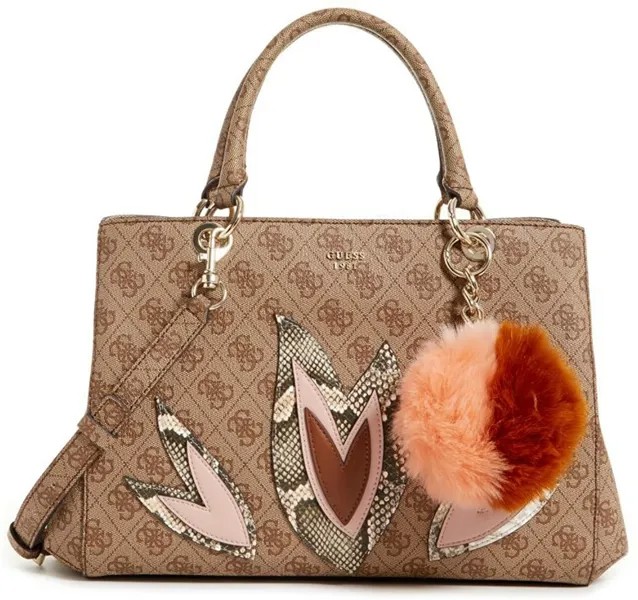 НОВАЯ женская сумка-портфель GUESS Jaden Brown с принтом логотипа и цветочным принтом-кошельком