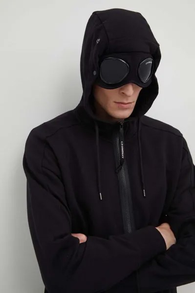 Хлопковая толстовка Diagonal Raising Fleece Goggle C.P. Company, черный