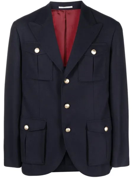 Brunello Cucinelli однобортный пиджак из смесовой шерсти, синий