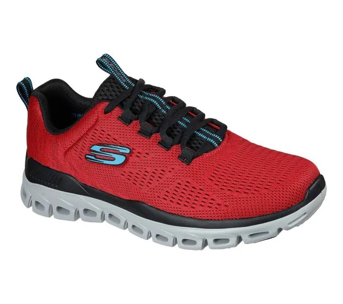 Мужские красные туфли Skechers Glide Step из пены с эффектом памяти, мягкая сетка, спортивный комфорт 232136