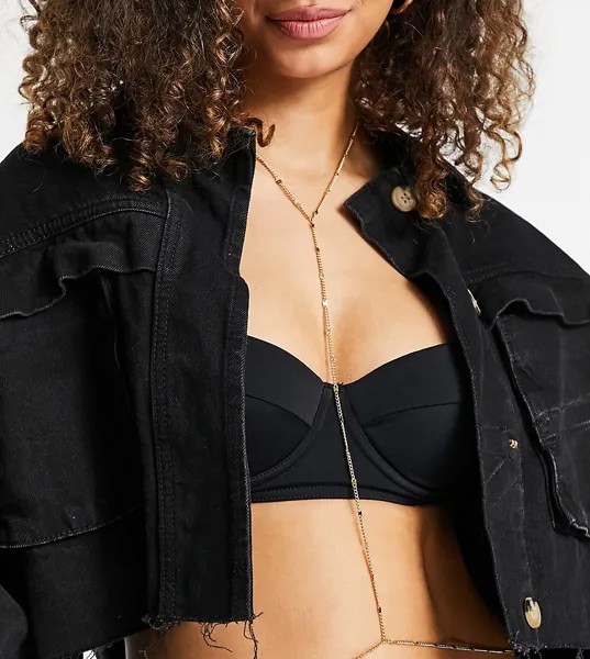 Тонкая цепочка для тела с покрытием из 14-каратного золота ASOS DESIGN-Золотистый