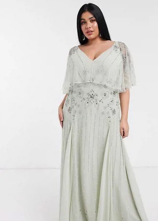 Мятное платье макси с кейпом и цветочной отделкой ASOS DESIGN Curve-Многоцветный