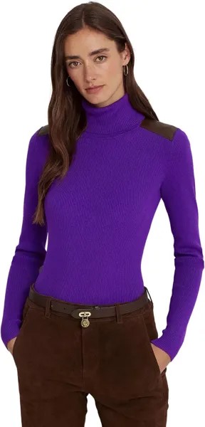 Свитер Faux Leather-Trim Ribbed Turtleneck LAUREN Ralph Lauren, цвет Purple Agate