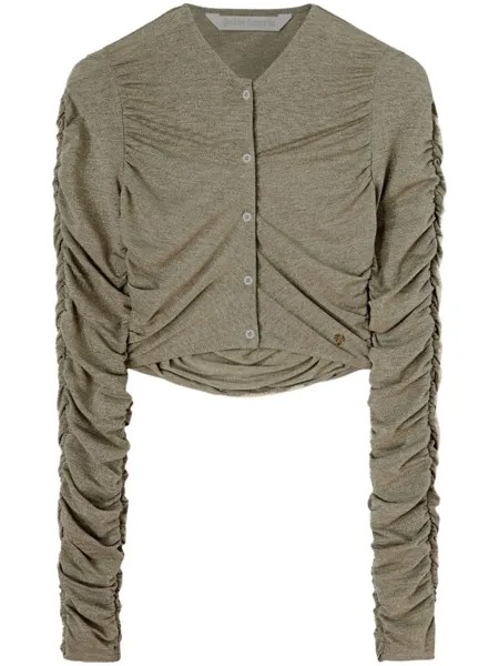 Palm Angels укороченный кардиган Lurex со сборками, зеленый