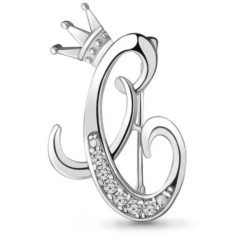 Серебряная брошь-буква С Aquamarine с фианитом А77338А