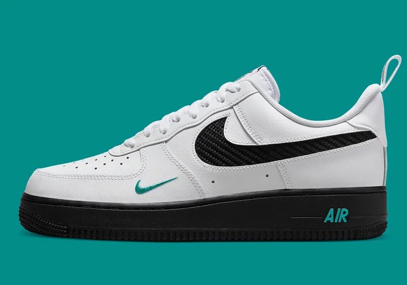 Мужские кроссовки Nike Air Force 1 07 LV8 «Carbon Fiber», белый, черный, бирюзовый DR0155-100