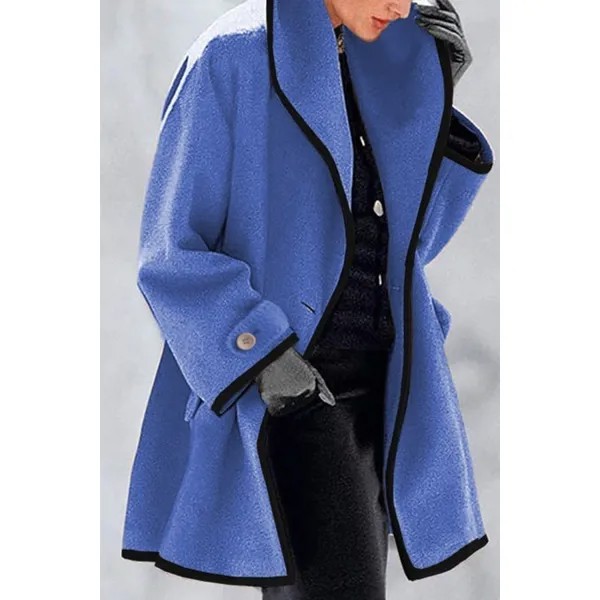 Модное разноцветное свободное шерстяное пальто с круглым вырезом