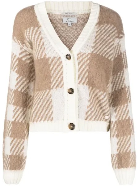 Woolrich клетчатый кардиган вязки интарсия, нейтральный цвет