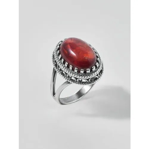Кольцо Shine & Beauty, янтарь, размер 18.5, оранжевый, серебряный
