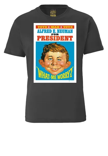 Рубашка LOGOSHIRT Mad - Alfred E. Neumann For President, серый