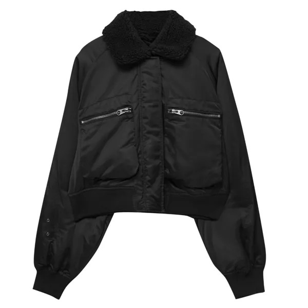 Куртка Pull&Bear Puffer Aviator Bomber, черный