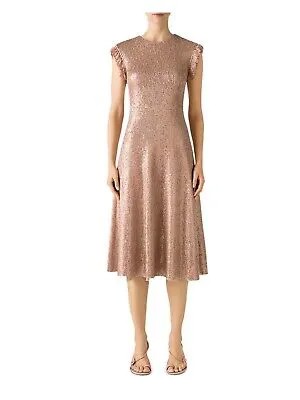 ST JOHN Женское розовое вечернее платье с коротким рукавом ниже колена на подкладке + расклешенное платье 4