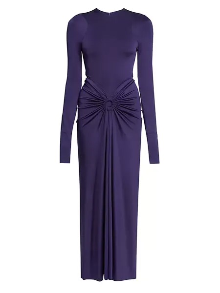 Платье со сборками и длинными рукавами Victoria Beckham, фиолетовый