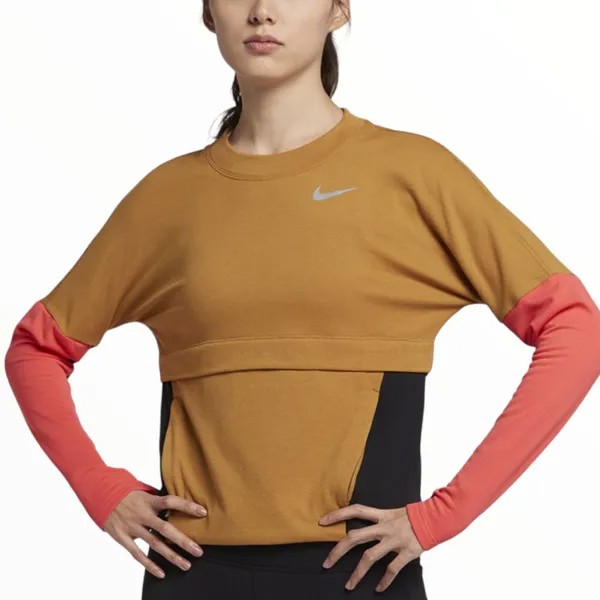 Лонгслив Nike Therma Spear, коричневый/розовый