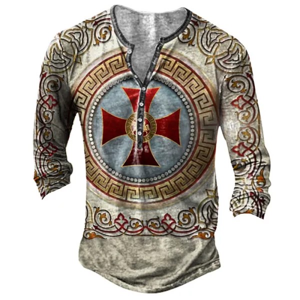 Мужская футболка с длинным рукавом Vintage Knights Templar Cross Henley с длинным рукавом