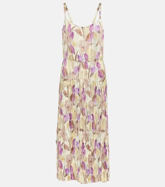 Платье миди со складками и цветочным принтом VINCE, разноцветный