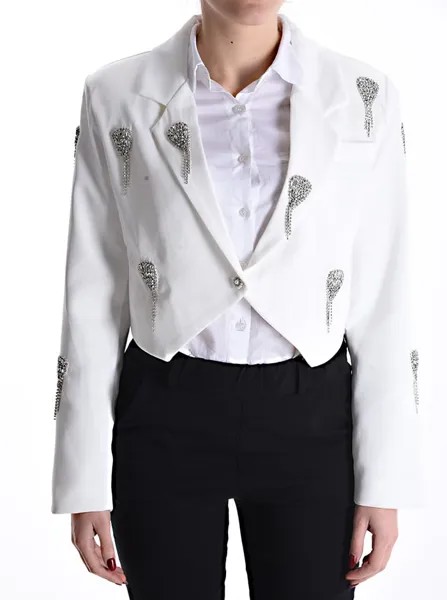 Мини-пиджак на пуговицах со стразами, белый