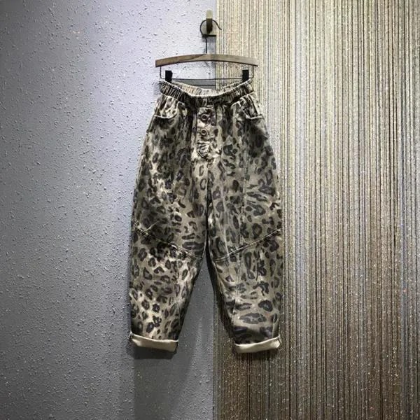 Джинсы-шаровары DIMI женские универсальные, повседневные хлопковые брюки из денима с эластичным поясом, свободные винтажные джинсы с леопард...