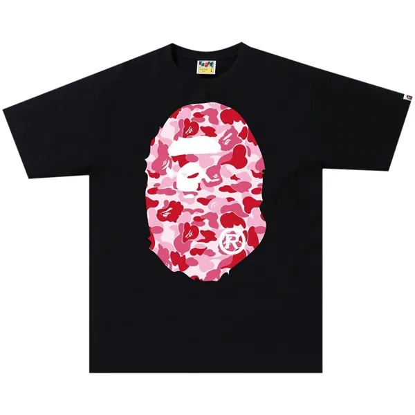 BAPE ABC Камуфляжная футболка с головой большой обезьяны, цвет черный/розовый