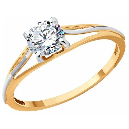Кольцо Diamant, красное золото, 585 проба, фианит, размер 19, бесцветный