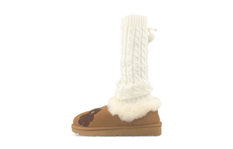 Зимние ботинки женские белые/коричневые Ugg