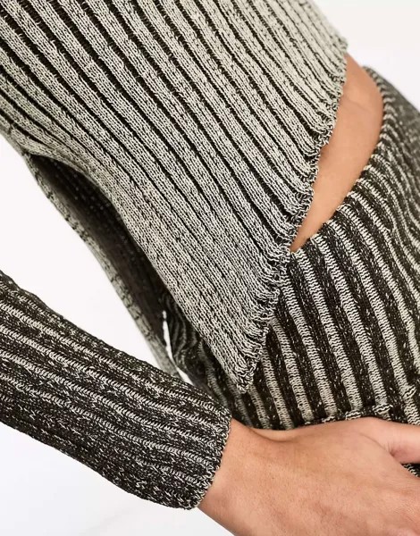 ASOS двухцветный вязаный топ асимметричной текстуры коричневого и кремового цвета