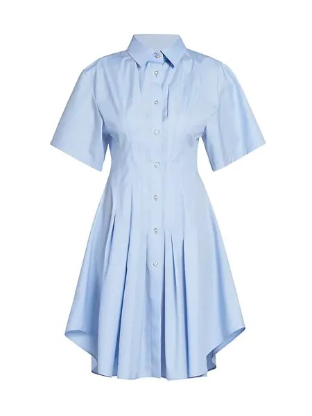 Плиссированное хлопковое платье с короткими рукавами Marni, синий