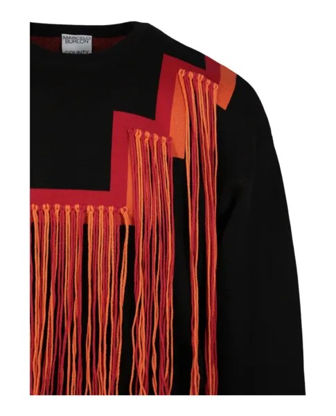 Свитер крестообразной вязки с бахромой в деревенском стиле Marcelo Burlon, черный