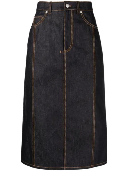 Alexander McQueen джинсовая юбка миди с контрастной строчкой, синий